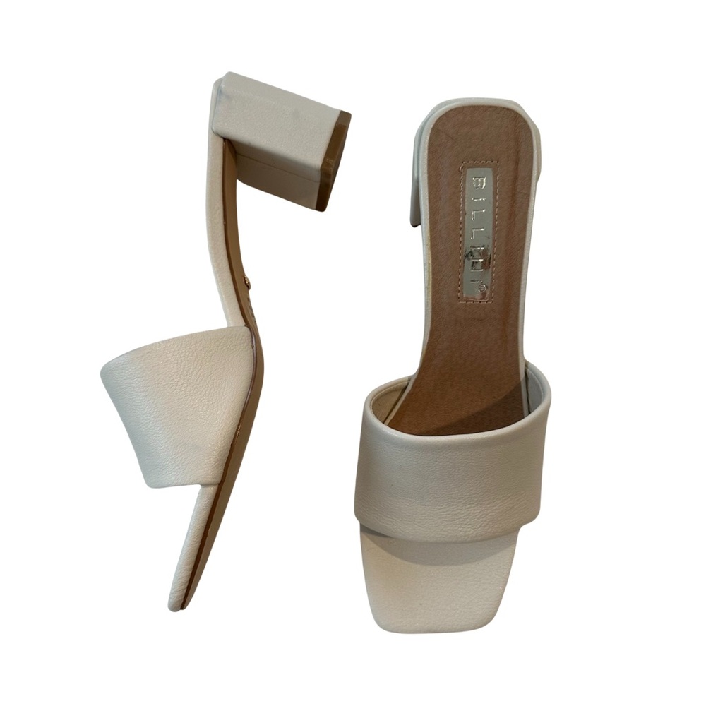 Cream Leather Block Heel Slide